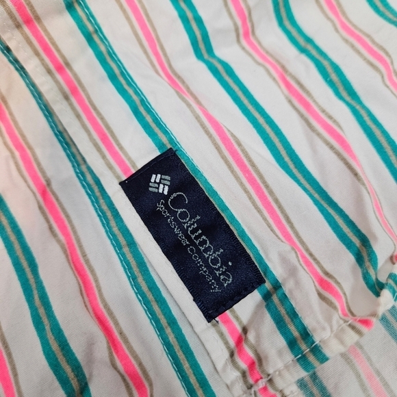 Vintage 80s Columbia Neon Striped Radical Sleeve Button Front Shirt Large J65 - Picture 5 of 13